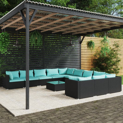 Set Divani da Giardino 12 pz con Cuscini in Polyrattan Nero | homemem39
