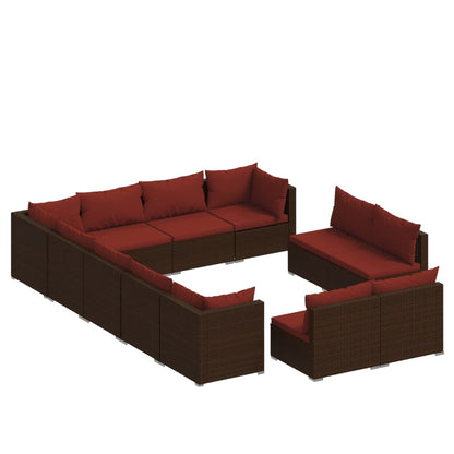 Set Divani da Giardino 12 pz con Cuscini in Polyrattan Marrone | homemem39