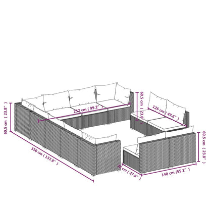 Set Divani da Giardino 12 pz con Cuscini in Polyrattan Marrone | homemem39