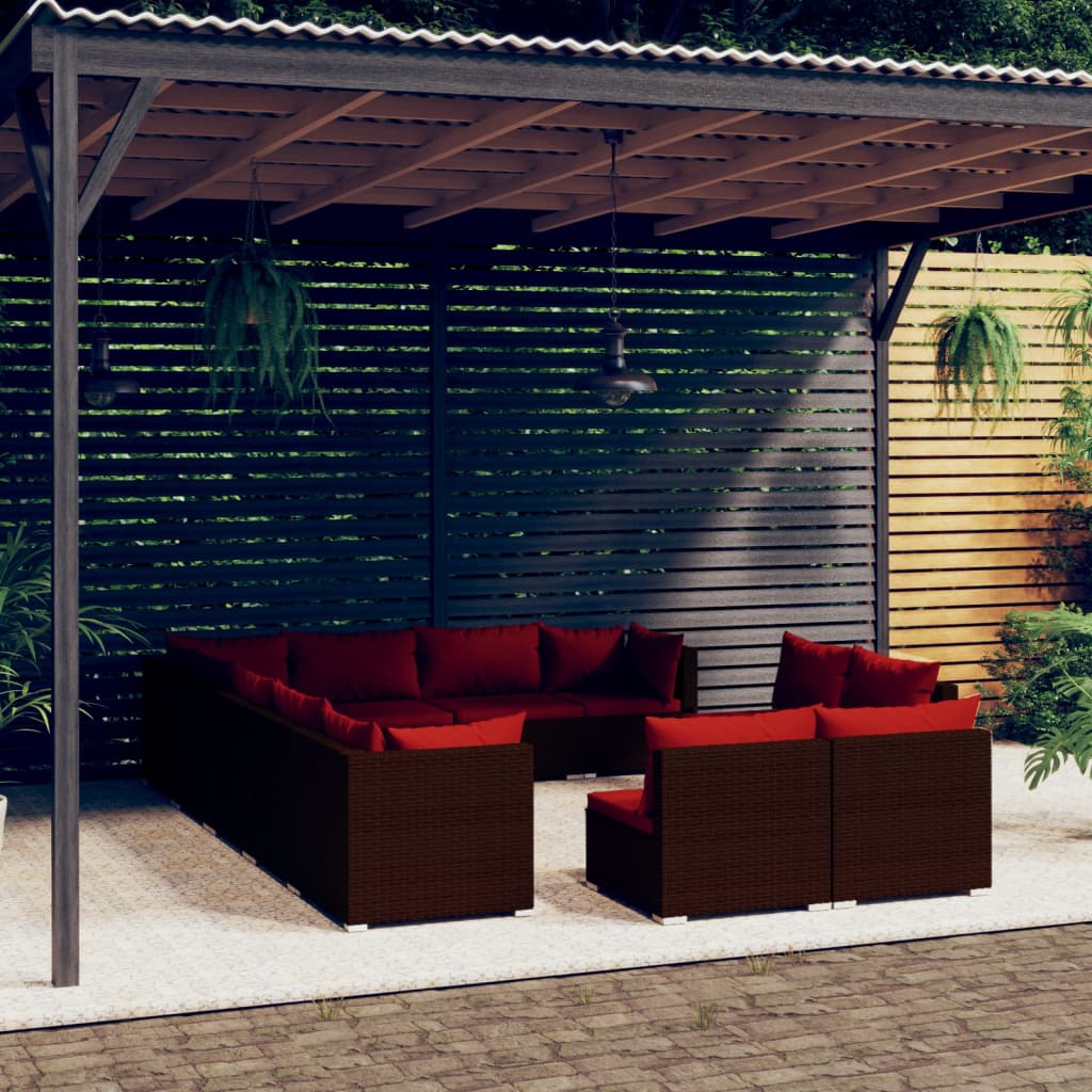 Set Divani da Giardino 12 pz con Cuscini in Polyrattan Marrone | homemem39