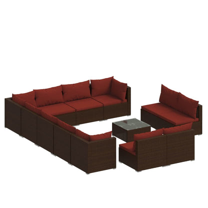 Set Divani da Giardino 13 pz con Cuscini in Polyrattan Marrone | homemem39
