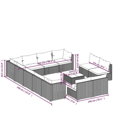 Set Divani da Giardino 13 pz con Cuscini in Polyrattan Marrone | homemem39