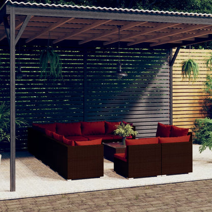 Set Divani da Giardino 13 pz con Cuscini in Polyrattan Marrone | homemem39