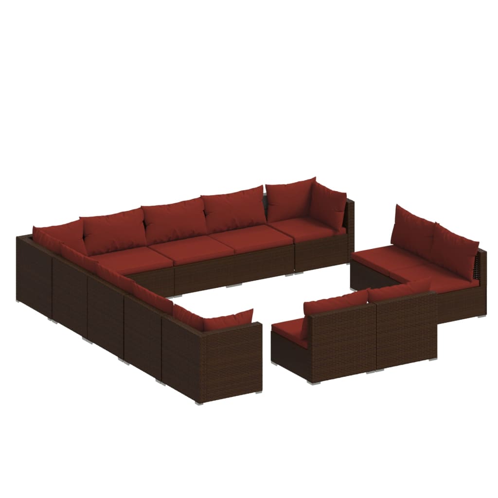 Set Divani da Giardino 13 pz con Cuscini in Polyrattan Marrone | homemem39