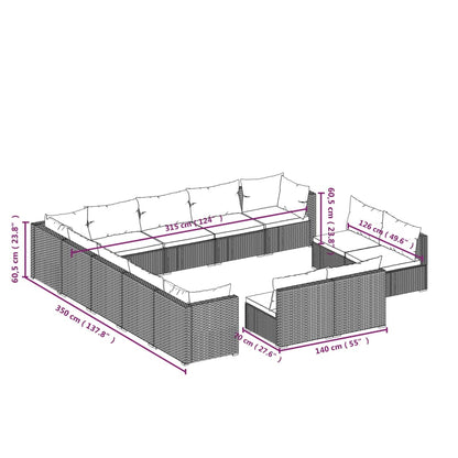 Set Divani da Giardino 13 pz con Cuscini in Polyrattan Marrone | homemem39