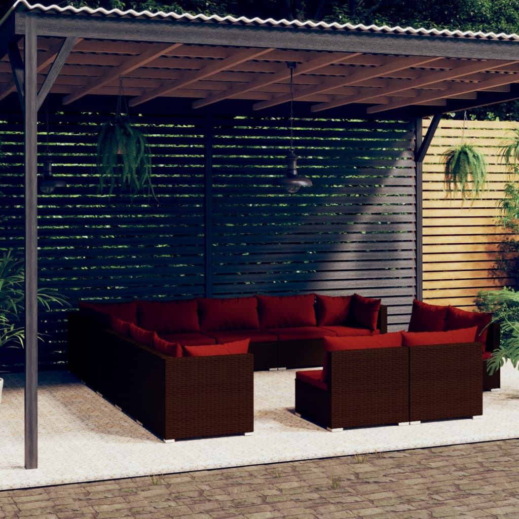 Set Divani da Giardino 13 pz con Cuscini in Polyrattan Marrone | homemem39