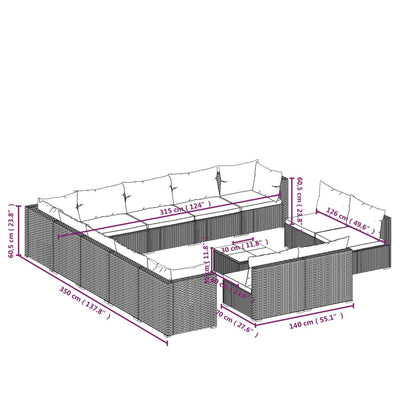 Set Divani da Giardino 14 pz con Cuscini in Polyrattan Marrone | homemem39