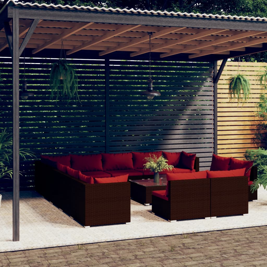 Set Divani da Giardino 14 pz con Cuscini in Polyrattan Marrone | homemem39