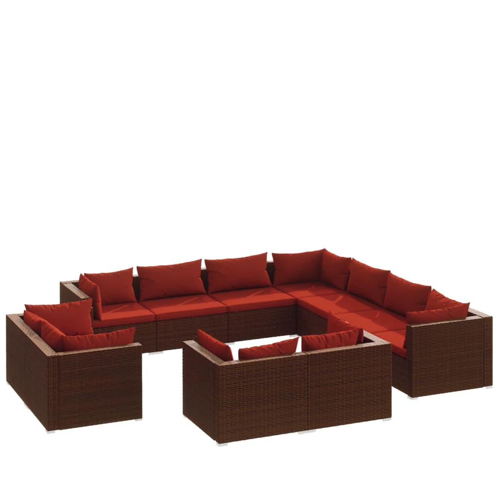 Set Divani da Giardino 11 pz con Cuscini in Polyrattan Marrone | homemem39