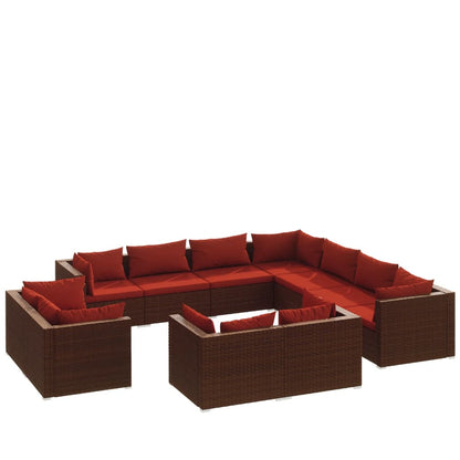 Set Divani da Giardino 11 pz con Cuscini in Polyrattan Marrone | homemem39