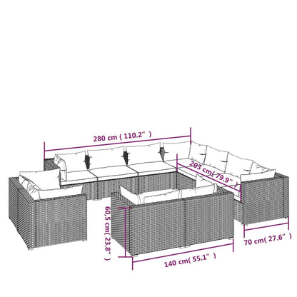Set Divani da Giardino 11 pz con Cuscini in Polyrattan Marrone | homemem39