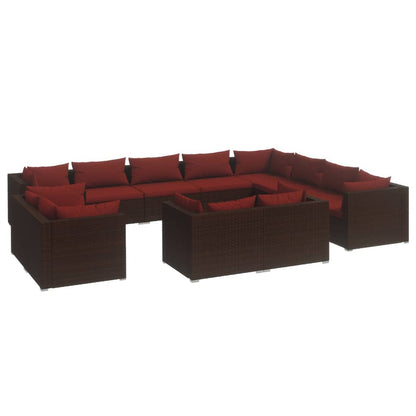 Set Divani da Giardino 12 pz con Cuscini in Polyrattan Marrone | homemem39