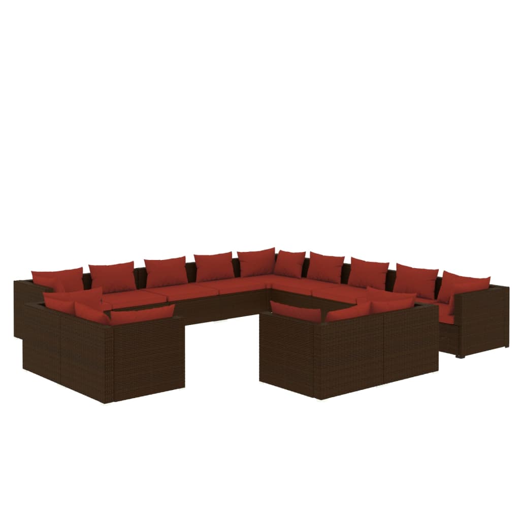 Set Divani da Giardino 13 pz con Cuscini in Polyrattan Marrone | homemem39