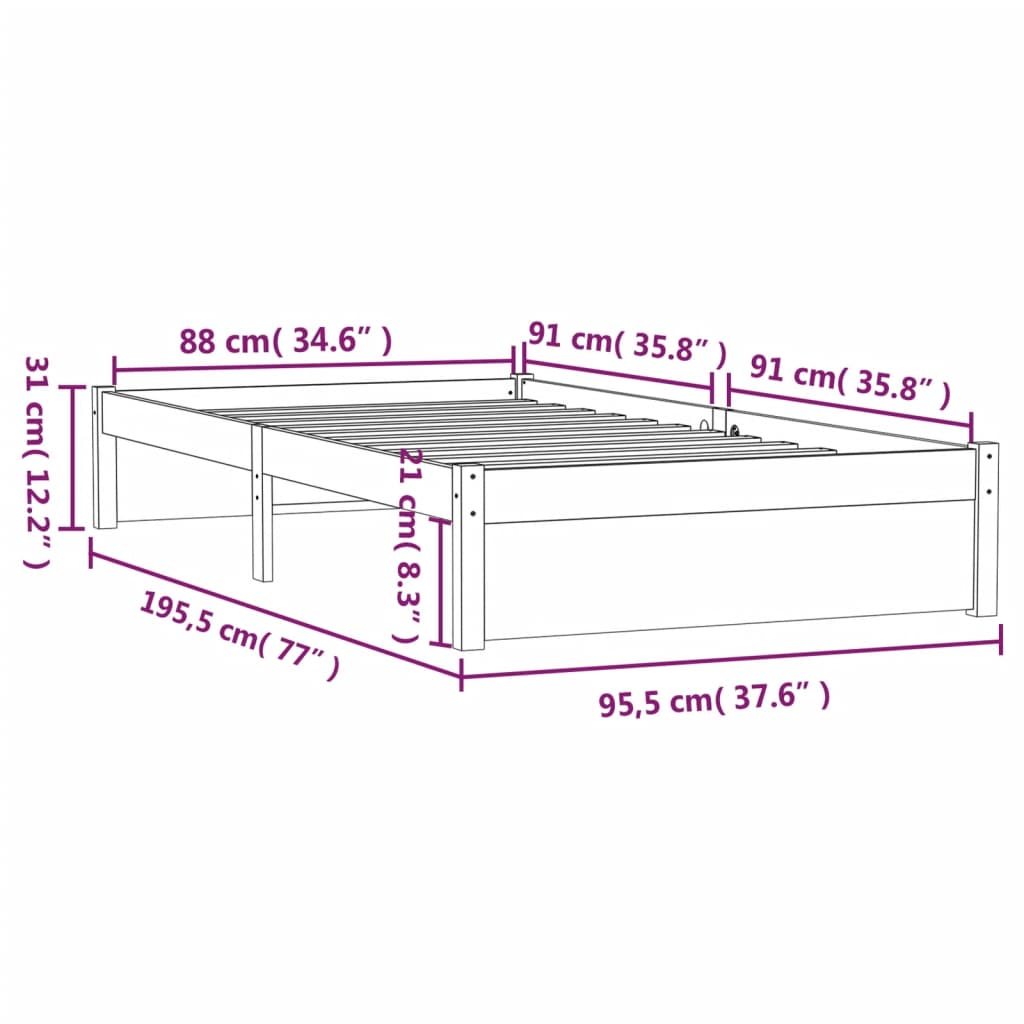 Giroletto Nero in Legno Massello 90x190 cm Single | homemem39