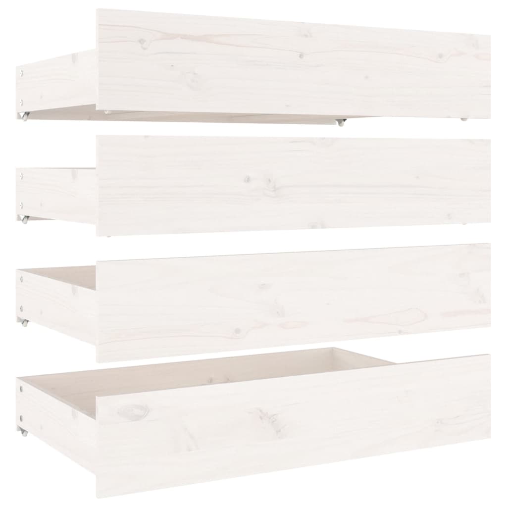 Cassettoni da Letto 4 pz in Legno Massello di Pino Bianco