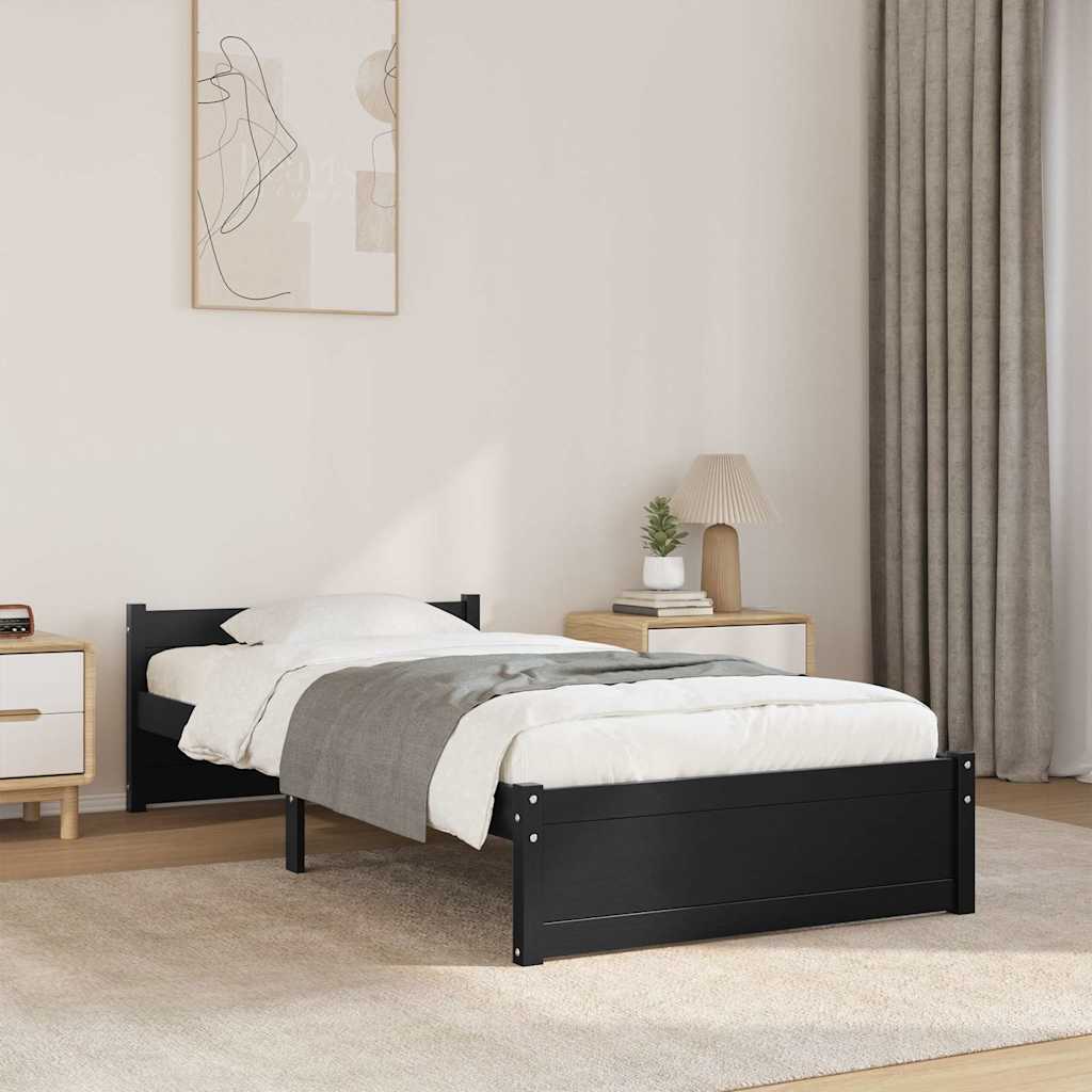 Black bed frame in solid wood 90x200 cm