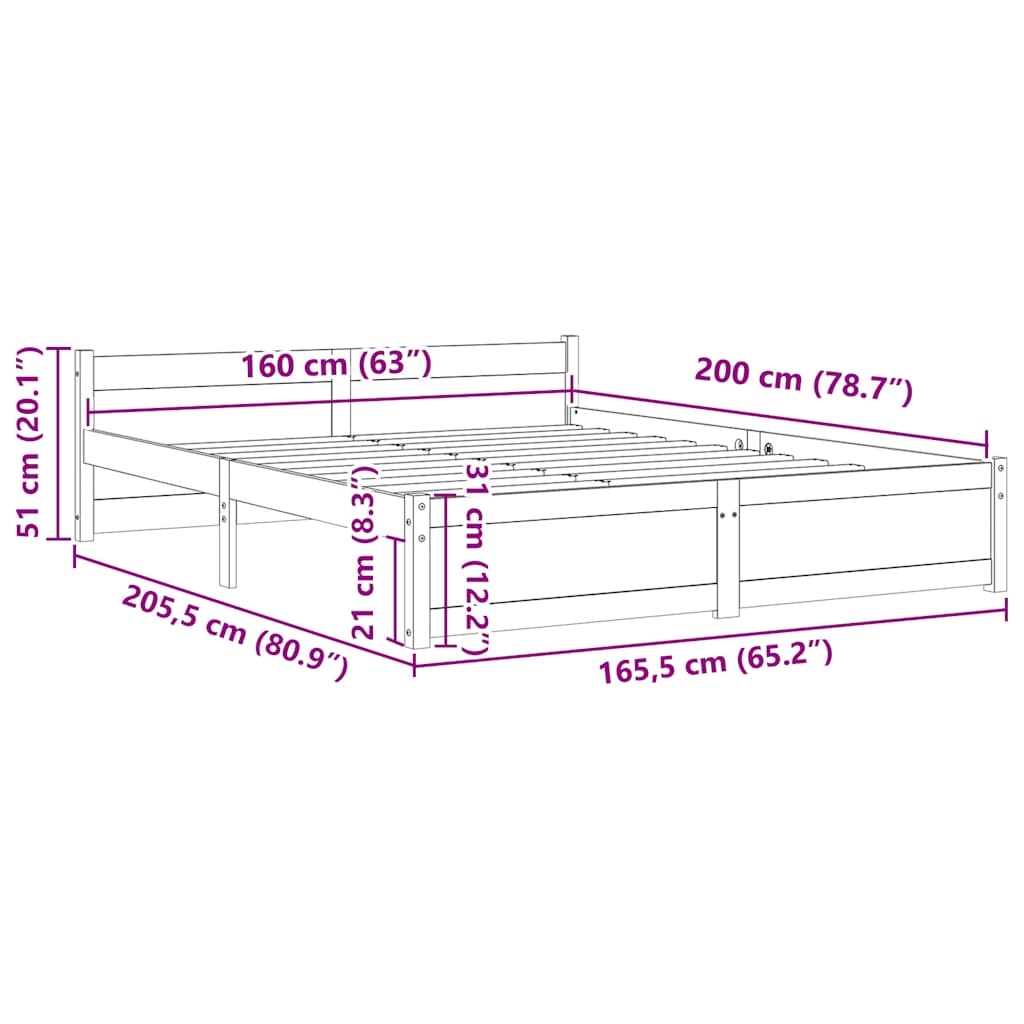 Giroletto senza Materasso in Legno Massello 160x200 cm | homemem39