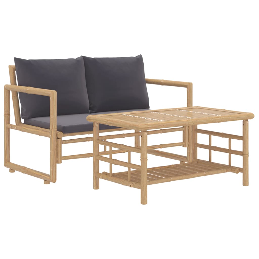 Set Salotto da Giardino 2pz con Cuscini Grigio Scuro Bambù | homemem39