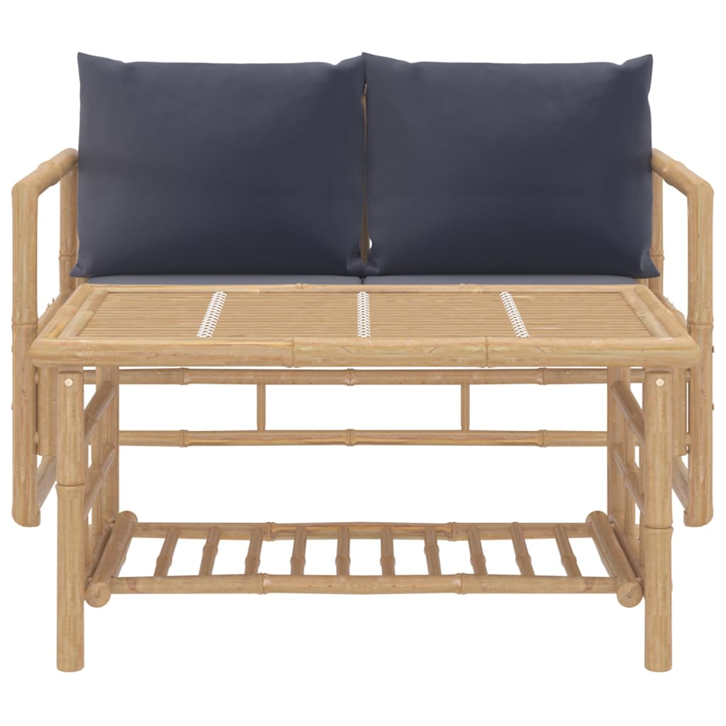 Set Salotto da Giardino 2pz con Cuscini Grigio Scuro Bambù | homemem39