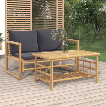 Set Salotto da Giardino 2pz con Cuscini Grigio Scuro Bambù | homemem39