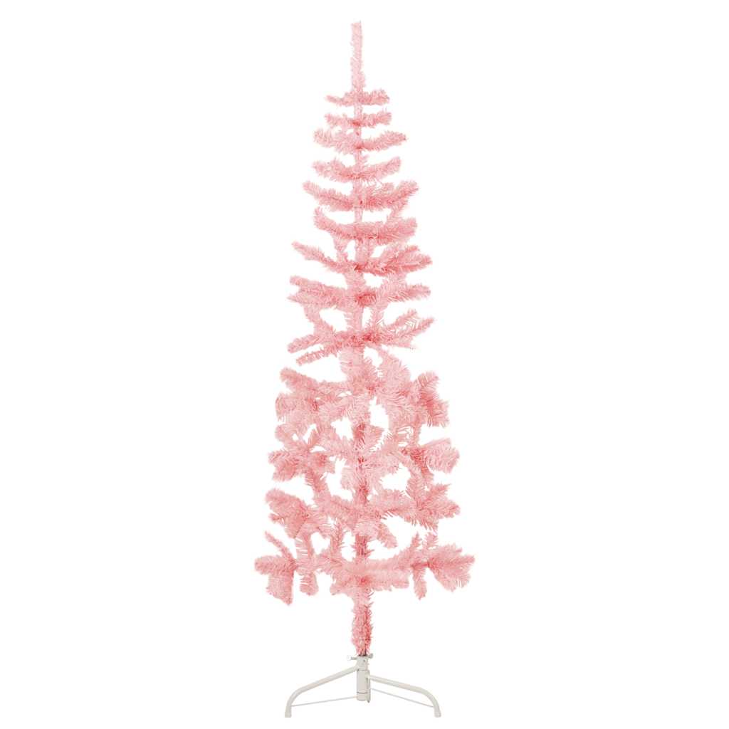 Albero Natale Artificiale Sottile a Metà e Supporto Rosa 120 cm