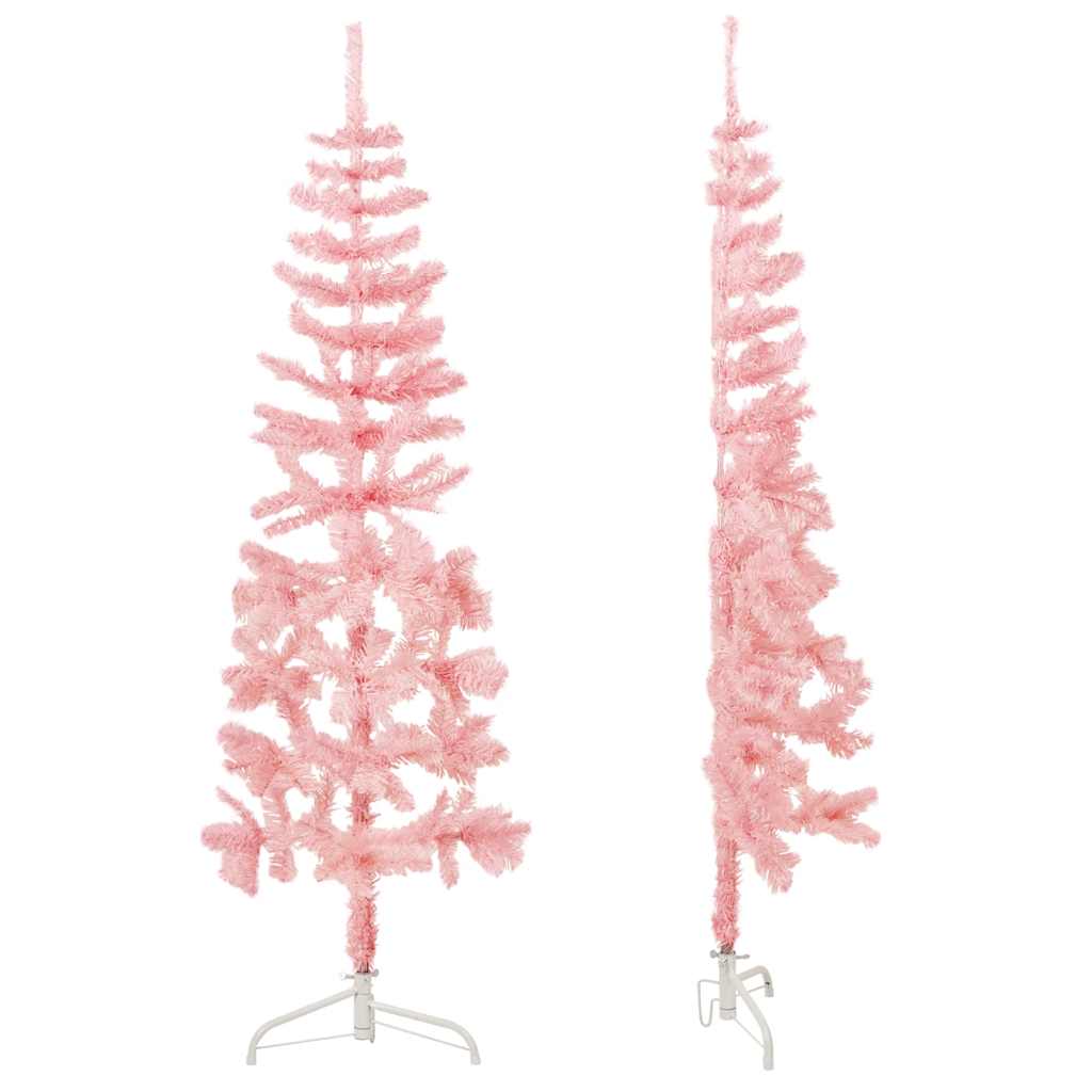 Albero Natale Artificiale Sottile a Metà e Supporto Rosa 120 cm