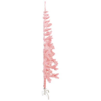 Albero Natale Artificiale Sottile a Metà e Supporto Rosa 120 cm