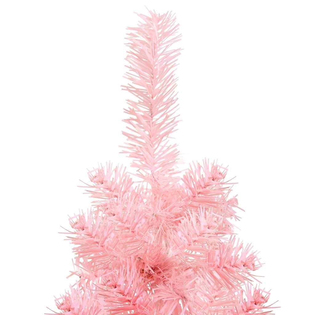 Albero Natale Artificiale Sottile a Metà e Supporto Rosa 120 cm