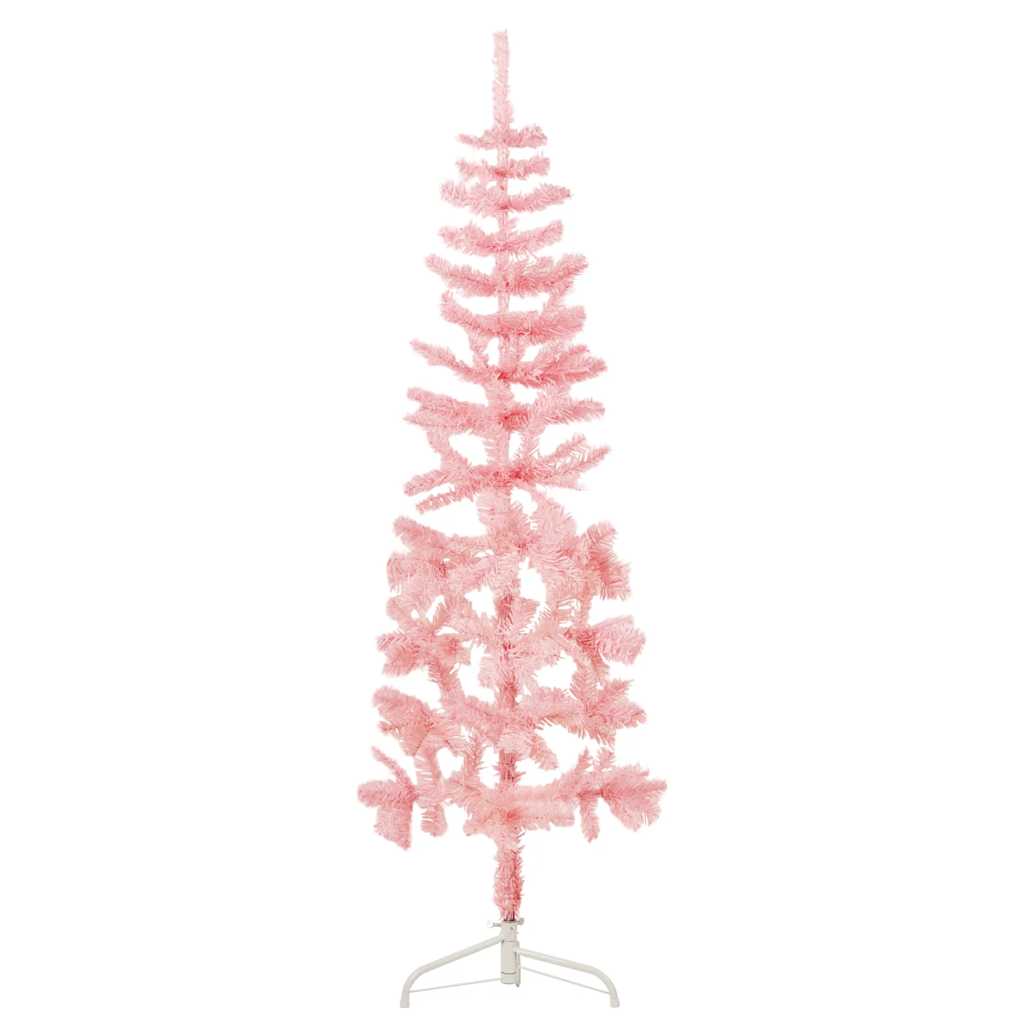 Albero Natale Artificiale Sottile a Metà e Supporto Rosa 180 cm