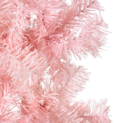 Albero Natale Artificiale Sottile a Metà e Supporto Rosa 210 cm