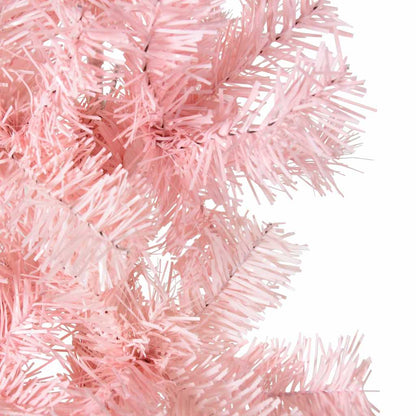 Albero Natale Artificiale Sottile a Metà e Supporto Rosa 240 cm