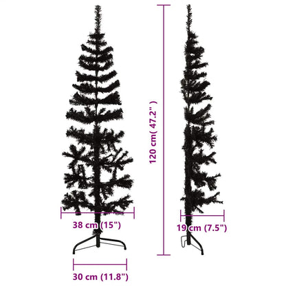 Albero Natale Artificiale Sottile a Metà e Supporto Nero 120 cm