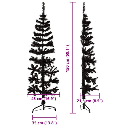 Albero Natale Artificiale Sottile a Metà e Supporto Nero 150 cm