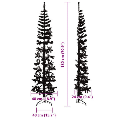 Albero Natale Artificiale Sottile a Metà e Supporto Nero 180 cm