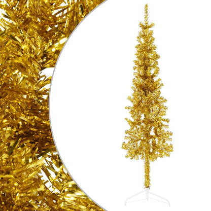 Albero Natale Artificiale Sottile a Metà con Supporto Oro 120cm - homemem39