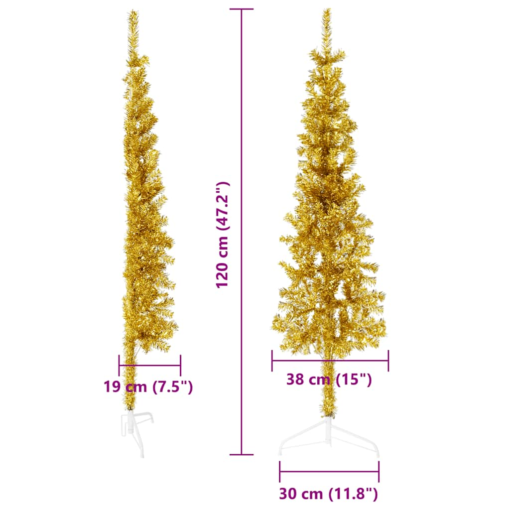 Albero Natale Artificiale Sottile a Metà con Supporto Oro 120cm