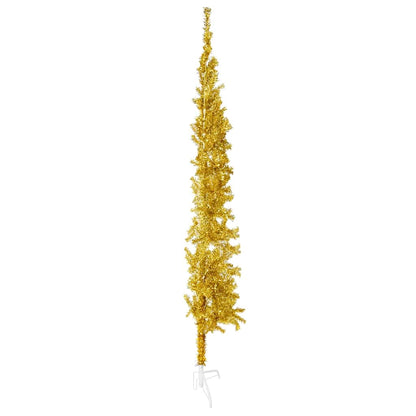 Albero Natale Artificiale Sottile a Metà con Supporto Oro 180cm