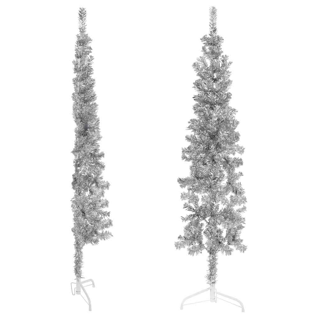 Albero Natale Artificiale Sottile a Metà Supporto Argento 120cm