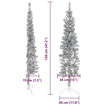 Albero Natale Artificiale Sottile a Metà Supporto Argento 120cm