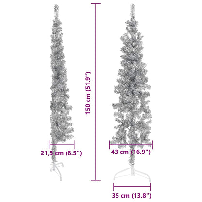 Albero Natale Artificiale Sottile a Metà Supporto Argento 150cm