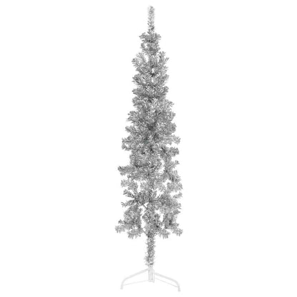 Albero Natale Artificiale Sottile a Metà Supporto Argento 180cm