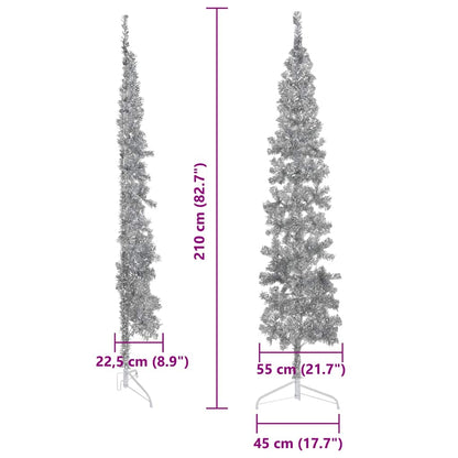 Albero Natale Artificiale Sottile a Metà Supporto Argento 210cm