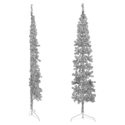 Albero Natale Artificiale Sottile a Metà Supporto Argento 240cm