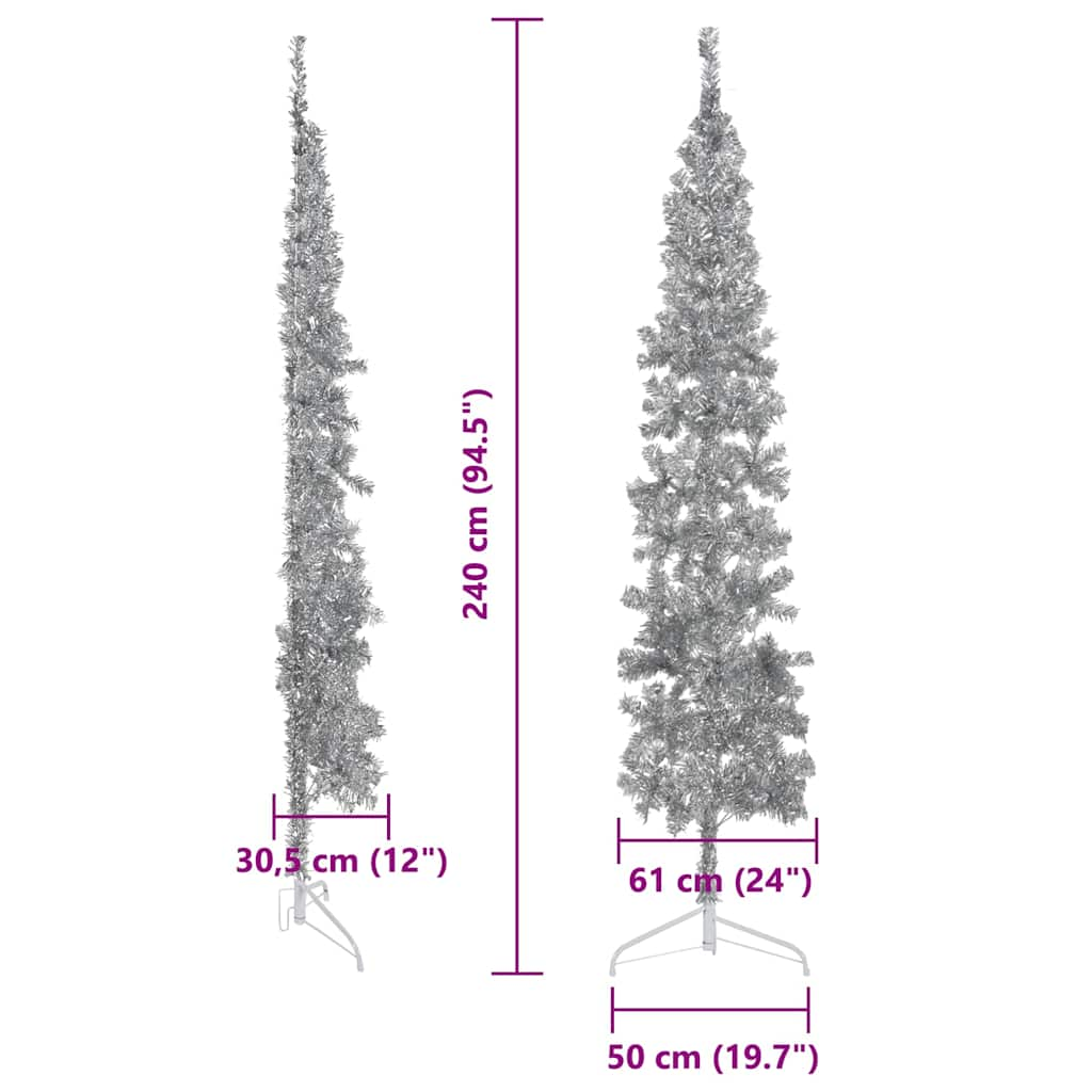 Albero Natale Artificiale Sottile a Metà Supporto Argento 240cm