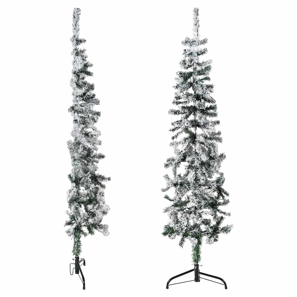 Albero Natale Artificiale Sottile a Metà Neve Fioccata 150 cm - homemem39