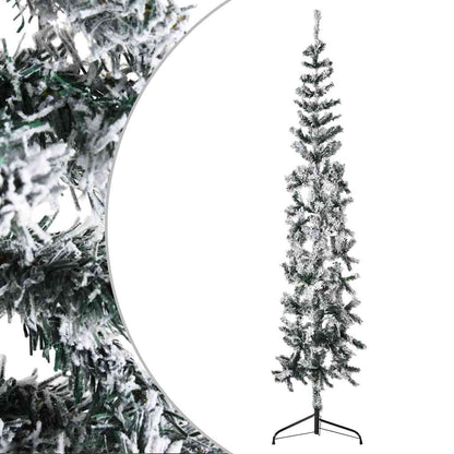 Albero Natale Artificiale Sottile a Metà Neve Fioccata 180 cm