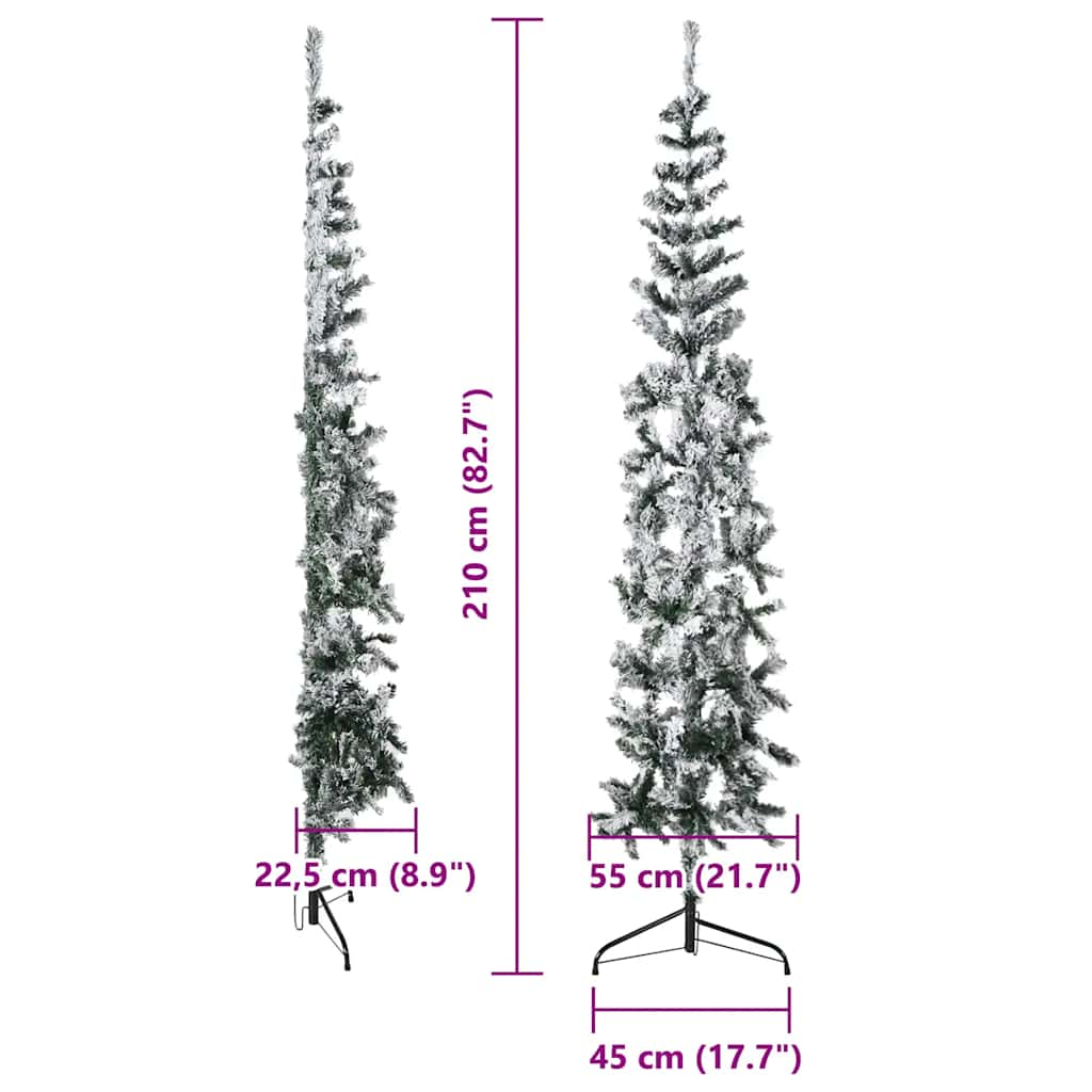 Albero Natale Artificiale Sottile a Metà Neve Fioccata 210 cm