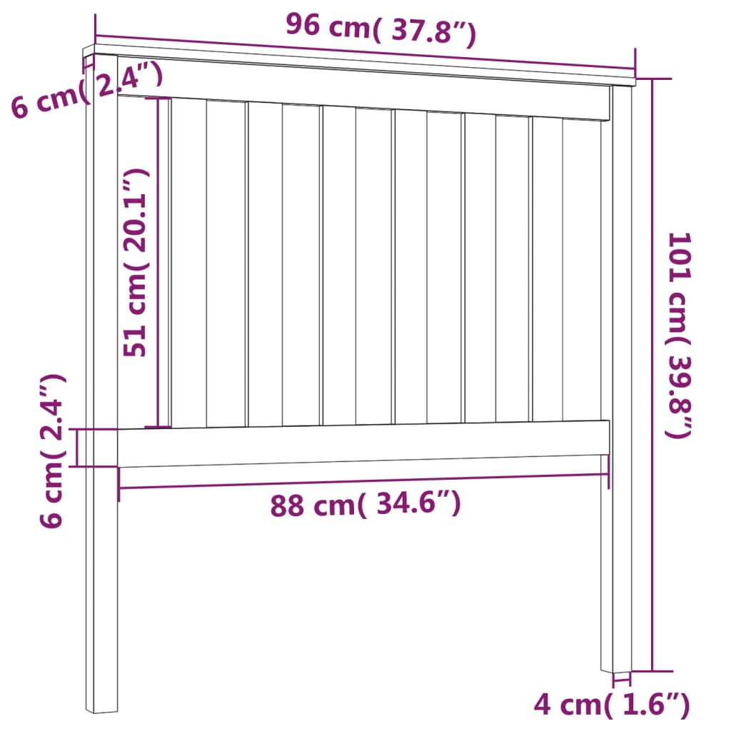 Testiera per Letto Nera 96x6x101 cm in Legno Massello di Pino - homemem39