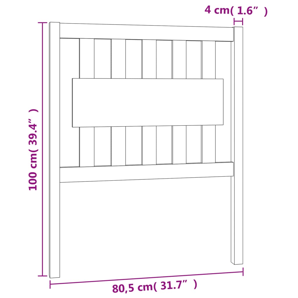 Testiera per Letto Nera 80,5x4x100 cm in Legno Massello di Pino - homemem39