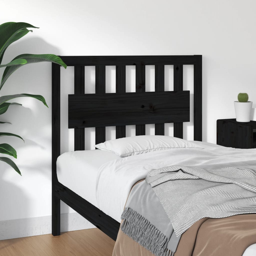 Testiera per Letto Nera 95,5x4x100 cm in Legno Massello di Pino - homemem39